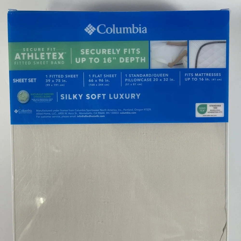 Columbia Silky Soft Luxury Twin Sheet Set Lyocell Blend Beige Khaki 16in Deep